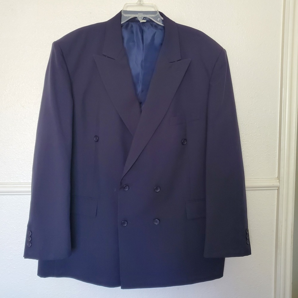 Vtg 90's Alberto Celini Uomo Mens Navy Blue Double Breasted Blazer Jacket 48R